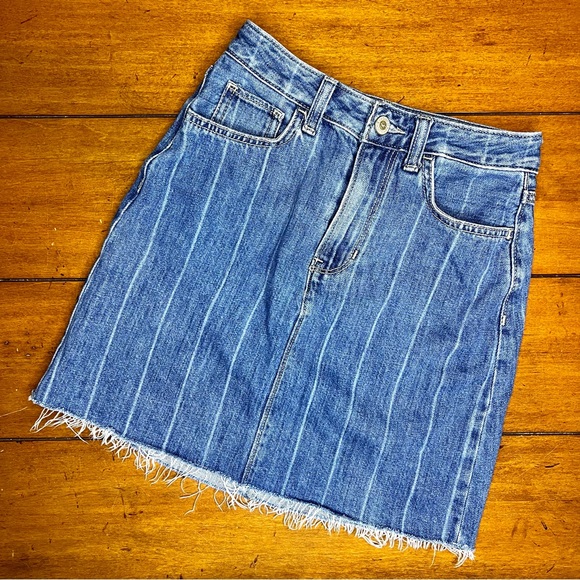 Hollister Dresses & Skirts - Hollister High Rise Cutoff Denim Skirt Bleach Blue Jean Striped Miniskirt